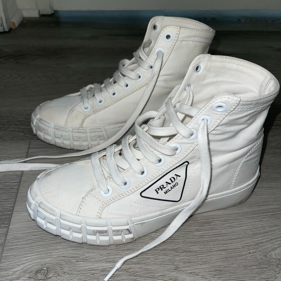 PRADA high too white platform canvas sneakers - Picture 4 of 7